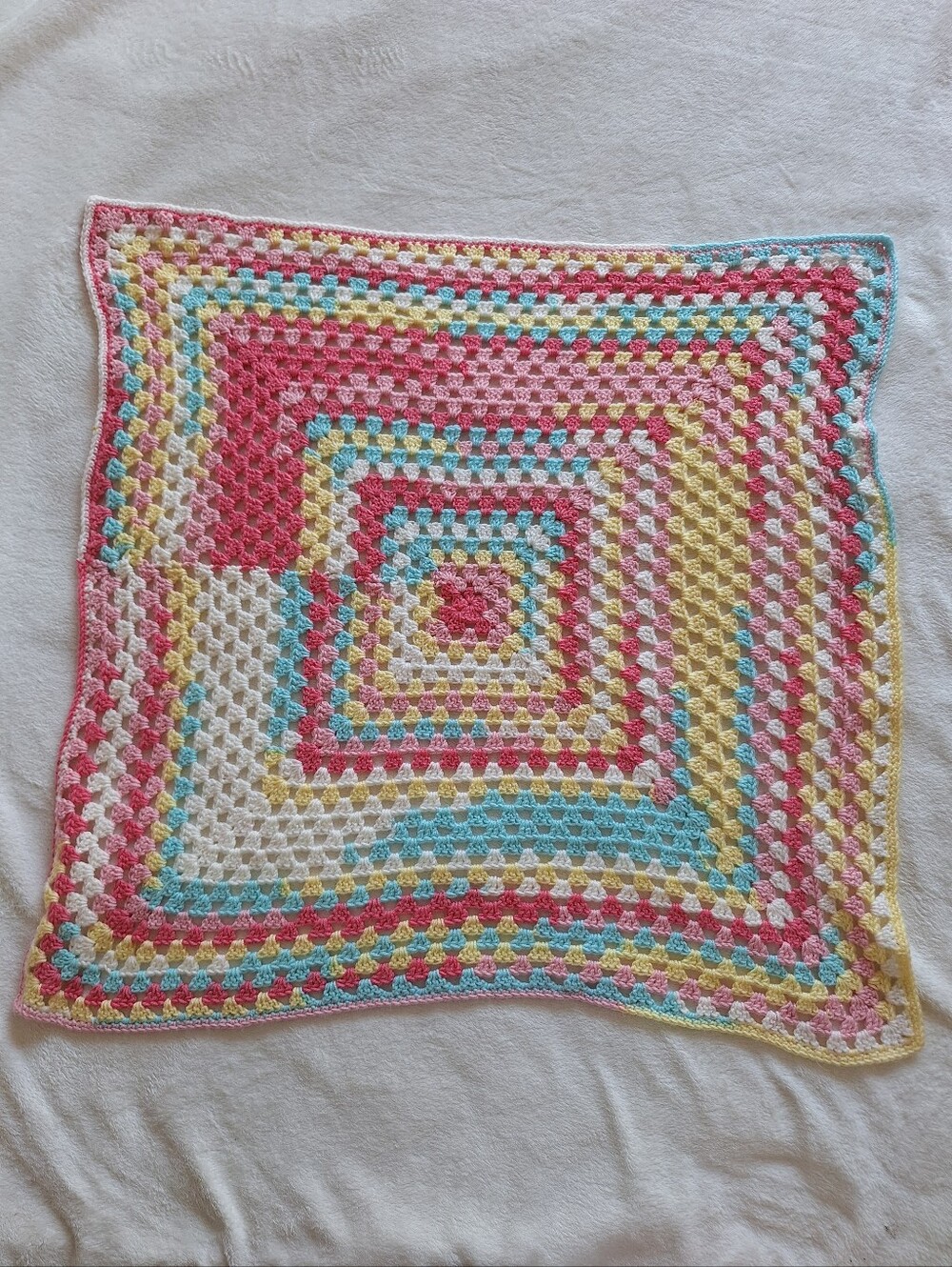 Handmade Crochet Granny Square Baby Blanket Pastel Neon Pink Blue Yellow 30x30